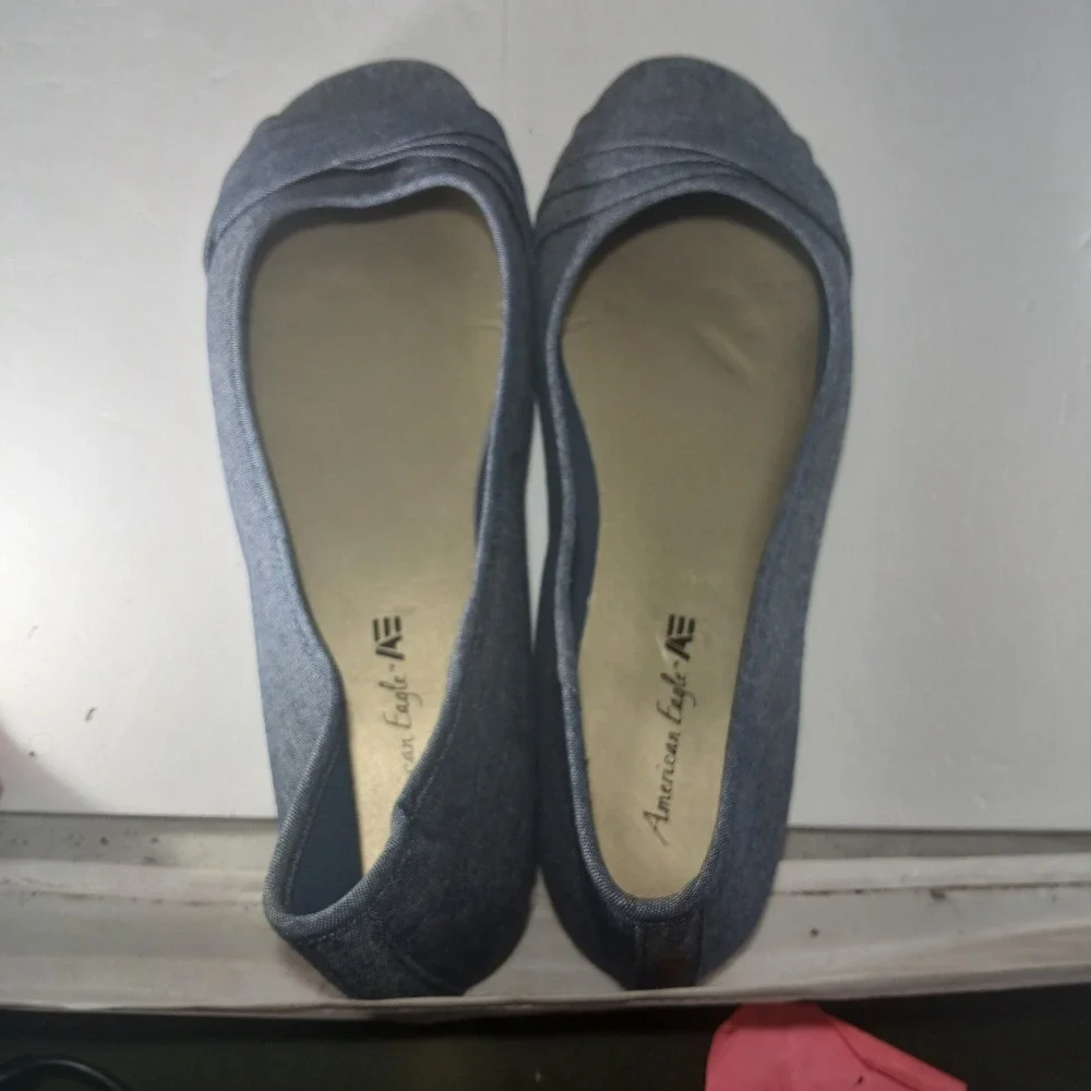 American Eagle‎ Denim Ballet Flats Size 10 Blue Pleated Round Toe Casual Classic